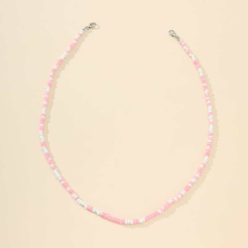 

1pc Beaded Necklace, Pink
