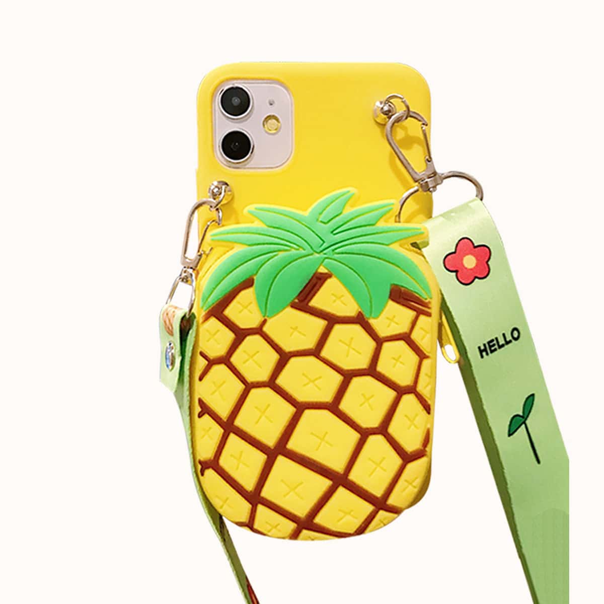 

Pineapple Design Wallet Phone Case With Lanyard, Yellow