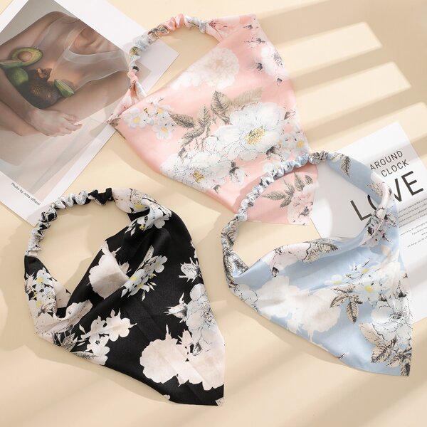 

3pcs Floral Print Hair Band, Multicolor
