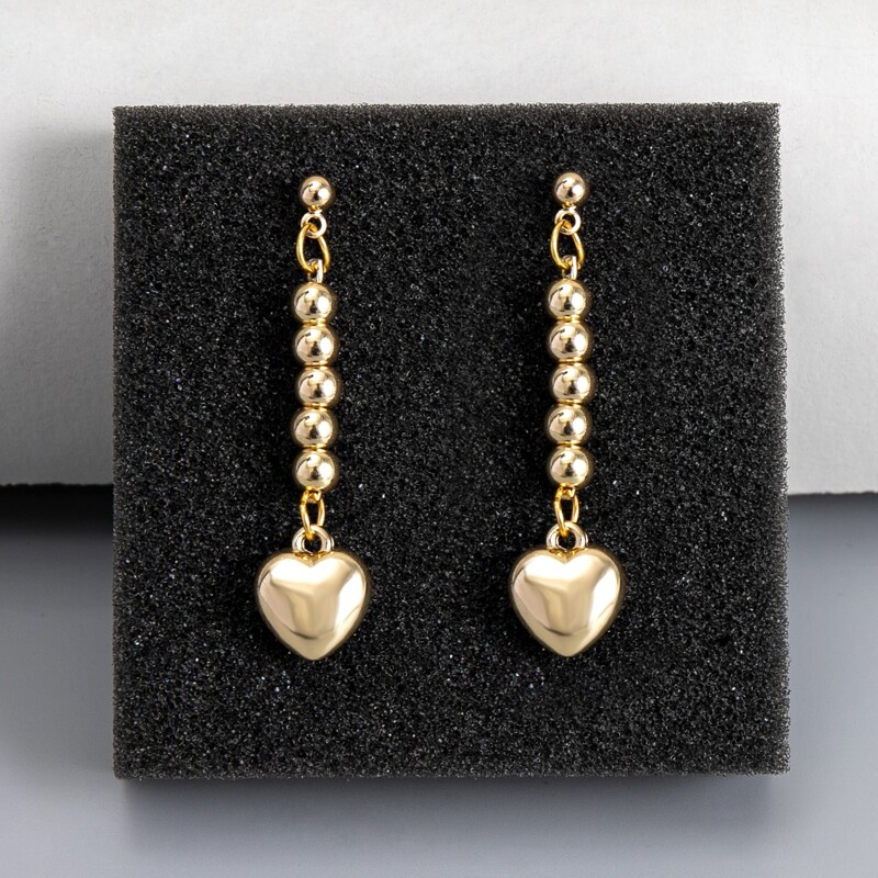 

Guys Heart Chain Drop Earrings, Gold