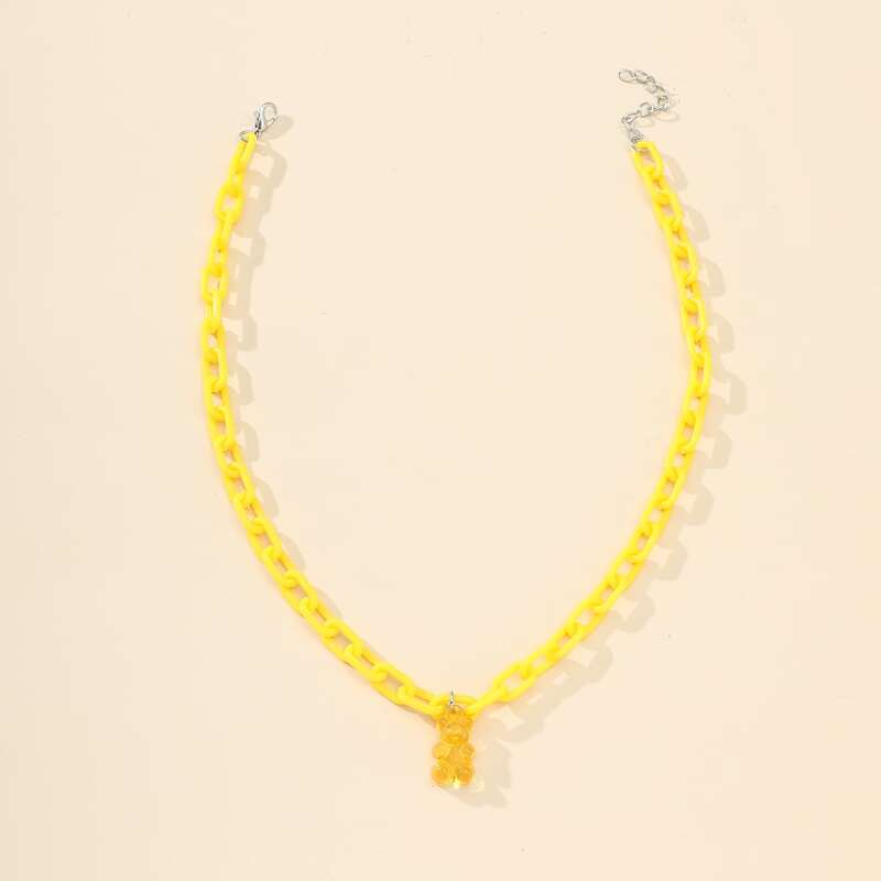 

1pc Bear Charm Chain Necklace, Yellow