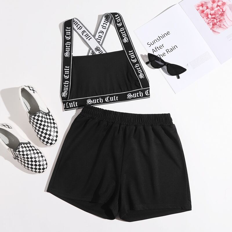 

Criss Cross Back Top & Shorts Set, Black