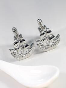 1 Pair Silver Sailboat Cufflinks For Men - Silver - View 2