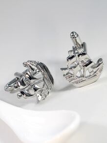 1 Pair Silver Sailboat Cufflinks For Men - Silver - View 3