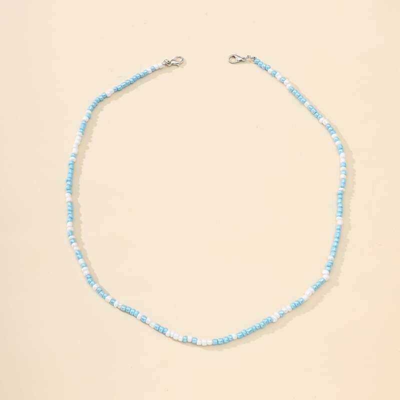 

1pc Beaded Necklace, Baby blue