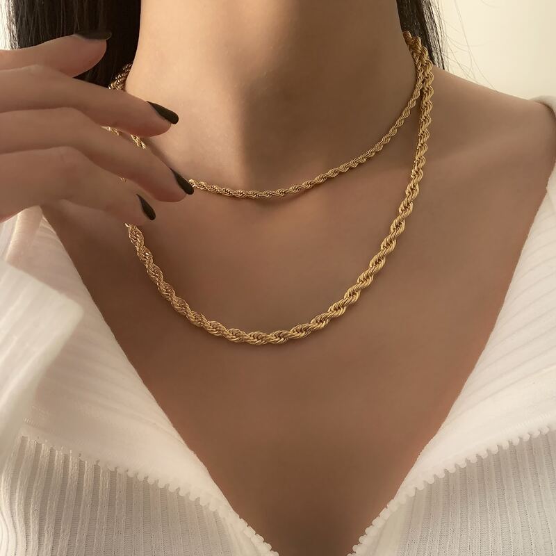 

2pcs Chain Necklace, Gold