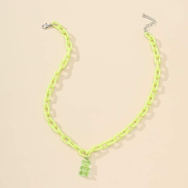 

1pc Bear Charm Chain Necklace, Green