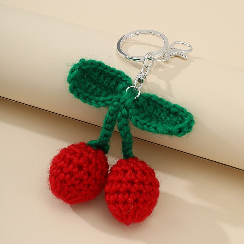 

1pc Knit Cherry Pendant Bag Charm, Silver