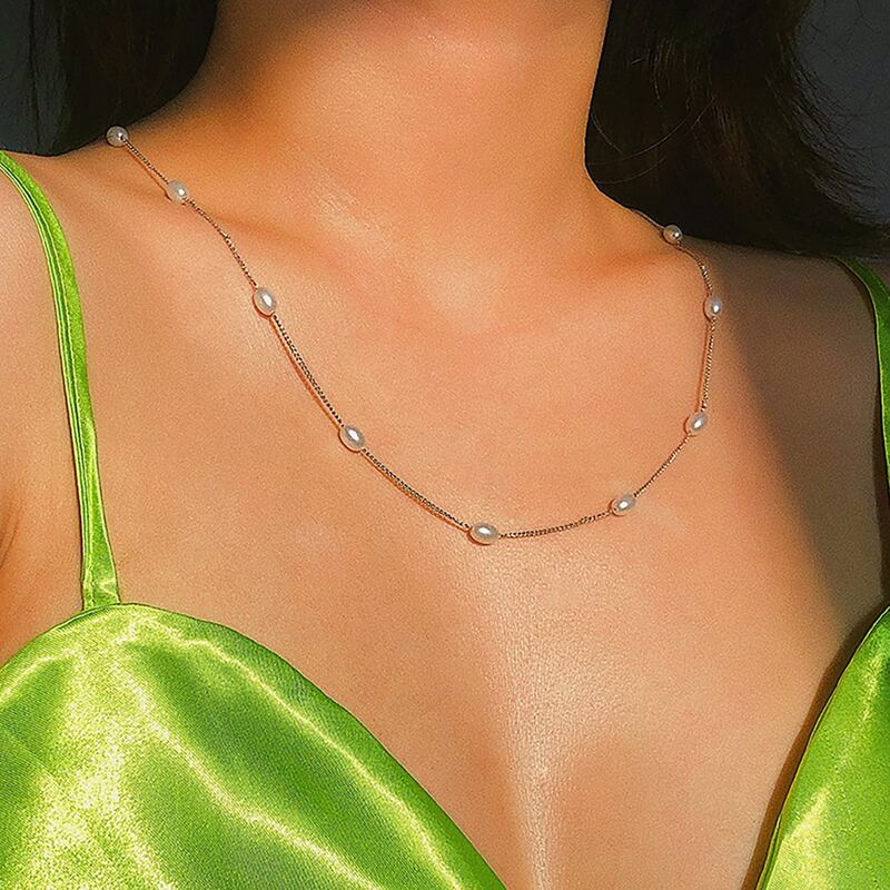 

Faux Pearl Pendant Chain Necklace, Gold