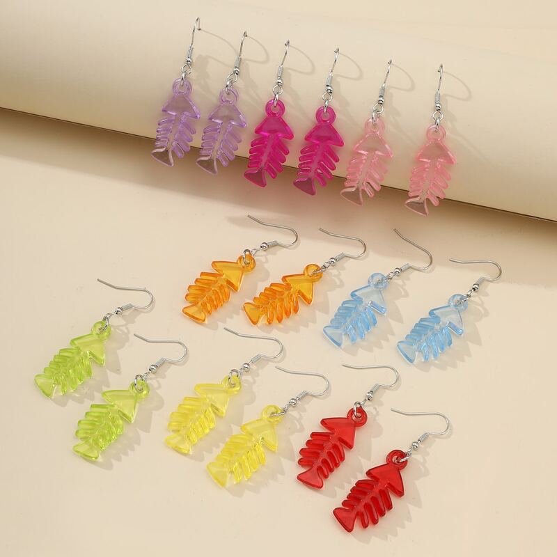 

8pairs Clear Fish Bone Drop Earrings, Multicolor