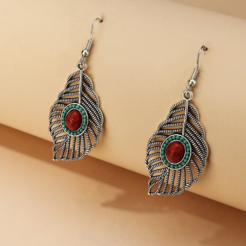 

Hollow Leaf Drop Earrings, Antique silver