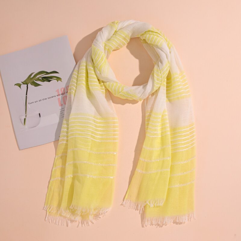 

Fringe Trim Striped Scarf, Yellow