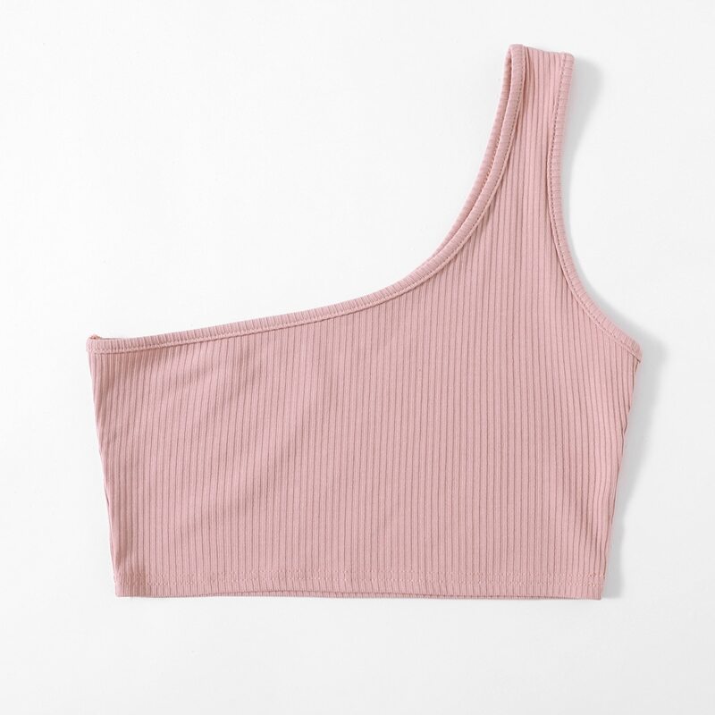 

One Shoulder Ribbed Crop Top, Baby pink