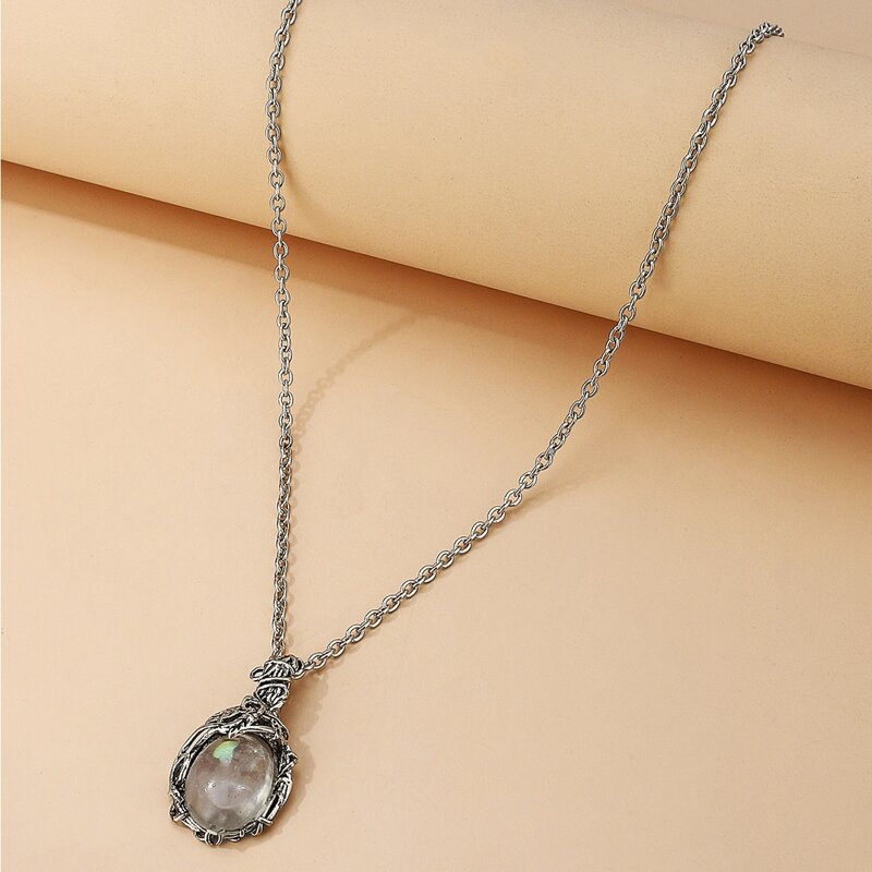 Wrapped Stone Pendant Chain Necklace, Silver