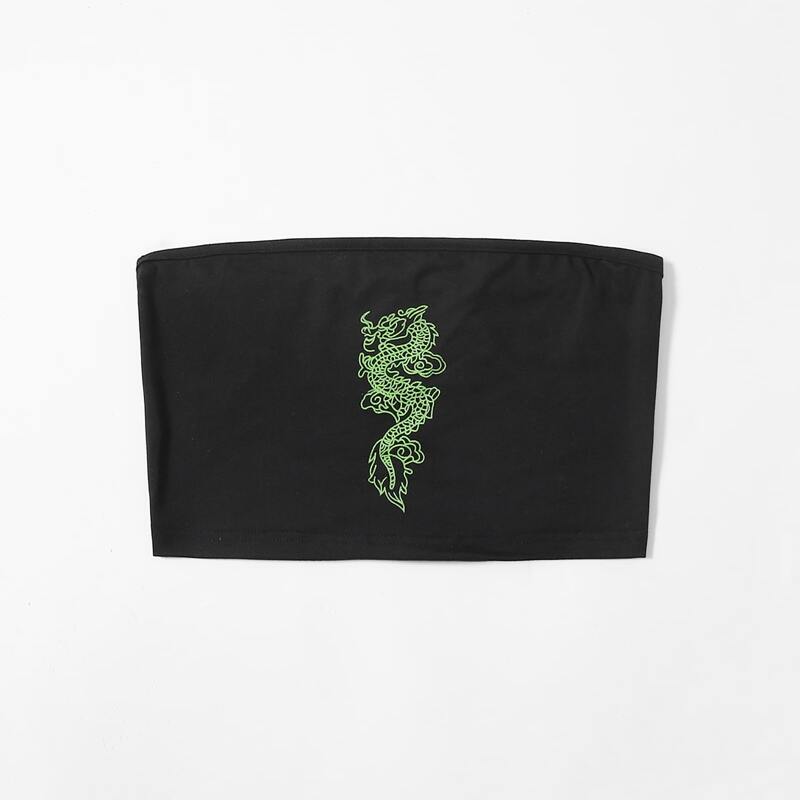

Chinese Dragon Crop Tube Top, Black