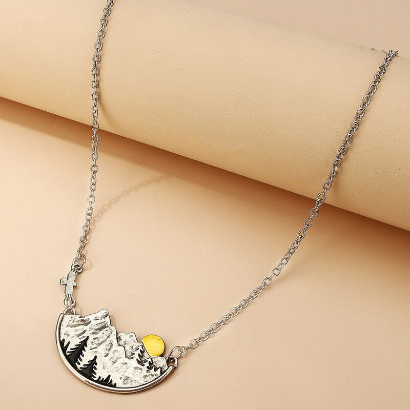 

Mountain Pendant Chain Necklace, Antique silver