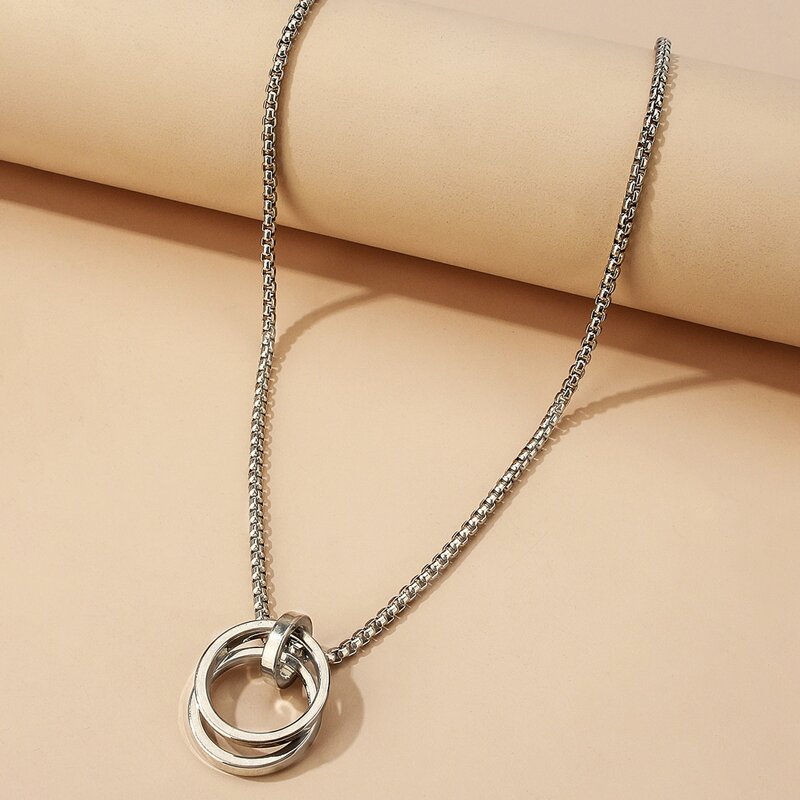 

Double Ring Charm Chain Necklace, Silver