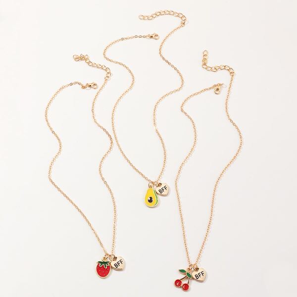 

3pcs Girls Heart Charm Necklace, Multicolor