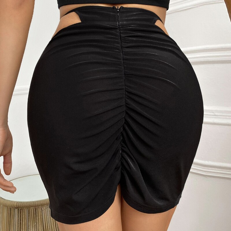 

G-string Ruched Bodycon Skirt, Black