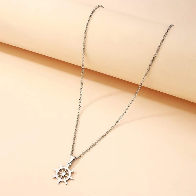 

Ship Helm Pendant Chain Necklace, Silver