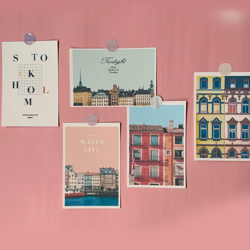 

5pcs Building Print Postcard, Multicolor