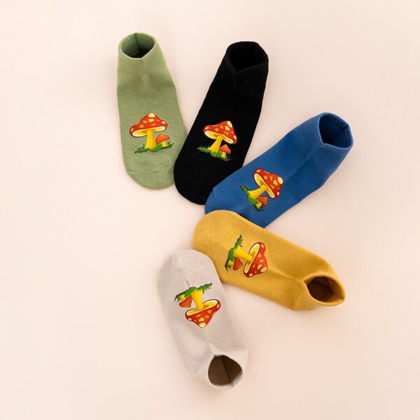 

5pairs Mushroom Print Socks, Multicolor