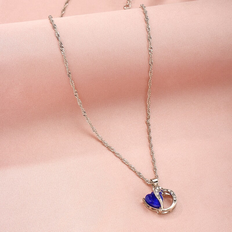 

Gemstone Heart Pendant Chain Necklace, Blue