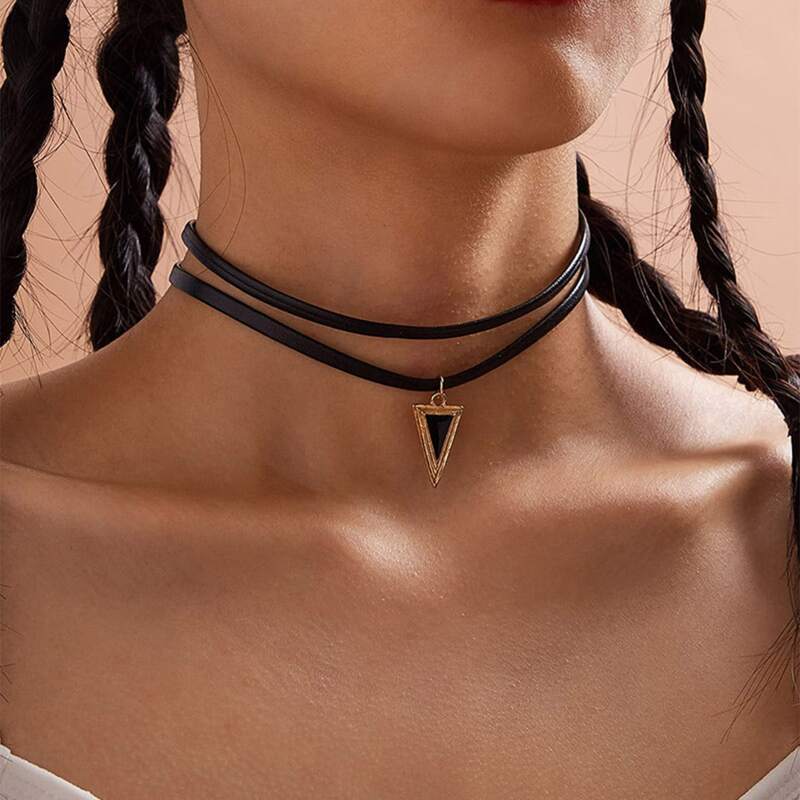 

Triangle Charm Choker Necklace, Black