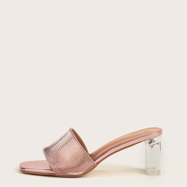 

Metallic Chunky Heeled Mules, Rose gold