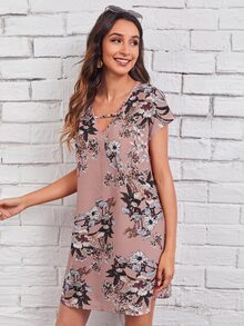 SHEIN 鎖孔領花卉連衣裙 - 彩色 - 查看 4