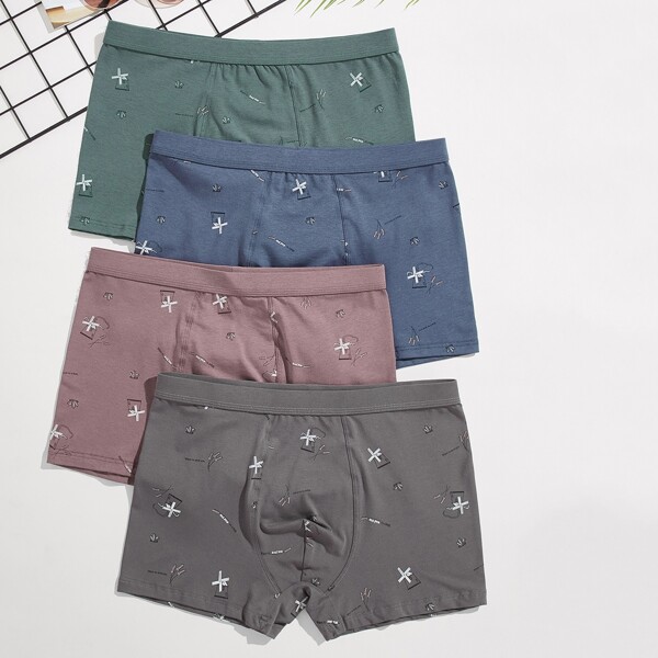 

Men 4pcs Cartoon Graphic Boxer Brief, Multicolor