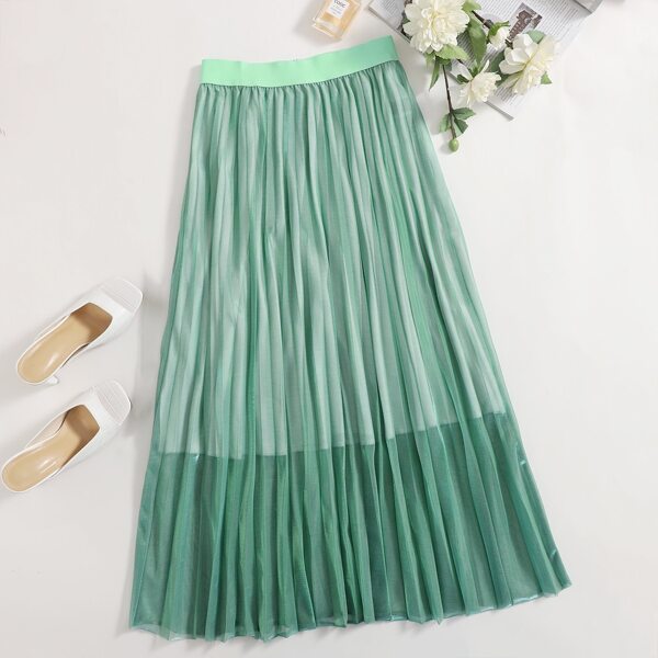 

Colorblock Mesh Pleated Skirt, Green
