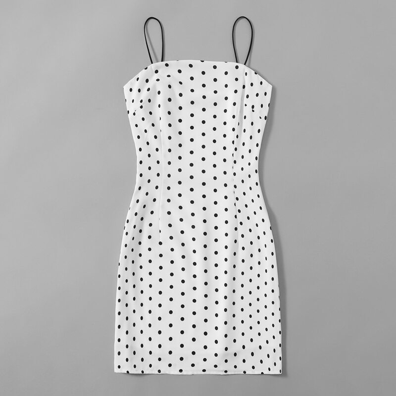 

Polka Dot Print Cami Dress, Black and white