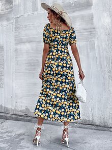 Allover Floral Print Split Thigh Dress - Multicolor - View 2