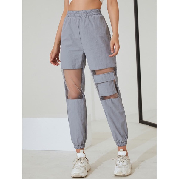

Mesh Panel Flap Pocket Cargo Pants, Grey