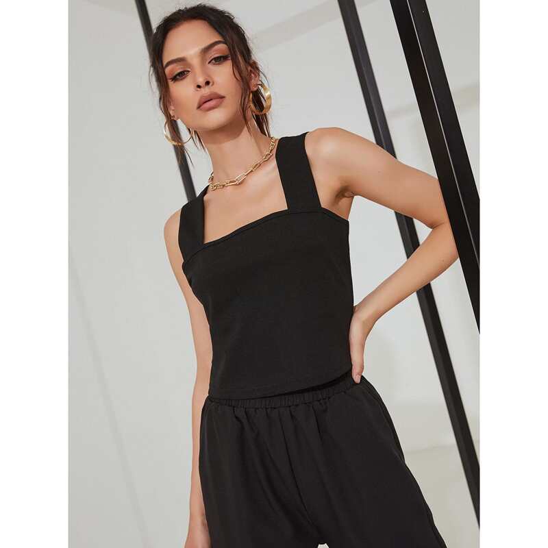 

Solid Crop Cami Top, Black