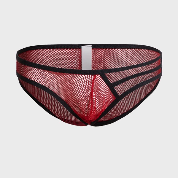 

Men Fishnet Mesh Contrast Binding Brief, Red