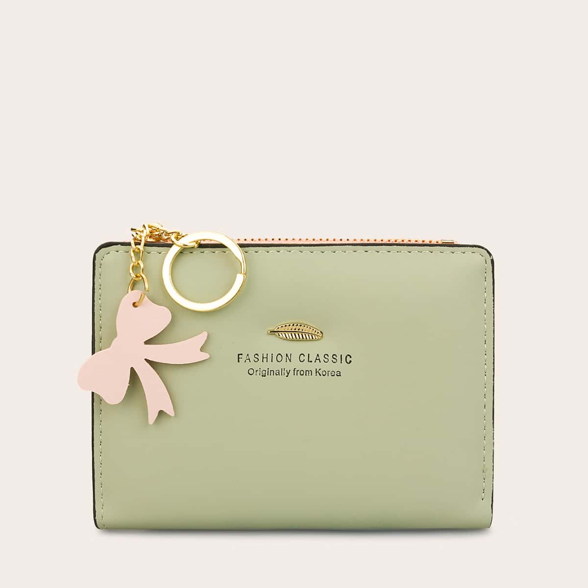 

Bow Charm Fold Wallet, Olive green