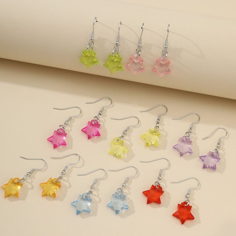 

8pairs Star Drop Earrings, Multicolor
