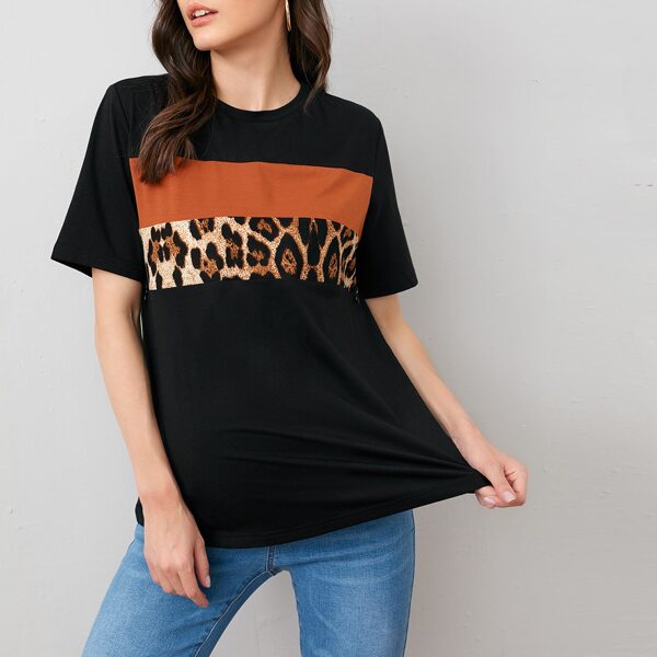 

Maternity Colorblock Leopard Panel Top, Black
