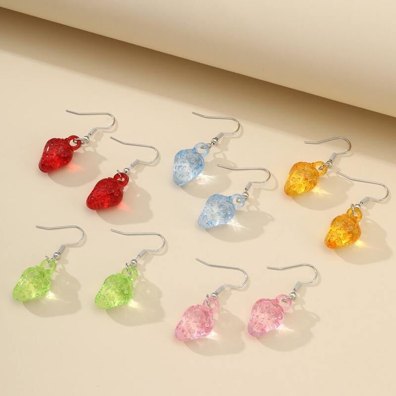 

5pairs Clear Strawberry Drop Earrings, Multicolor