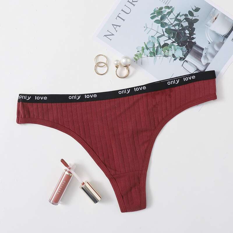 

Letter Graphic Ribbed Panty, Red