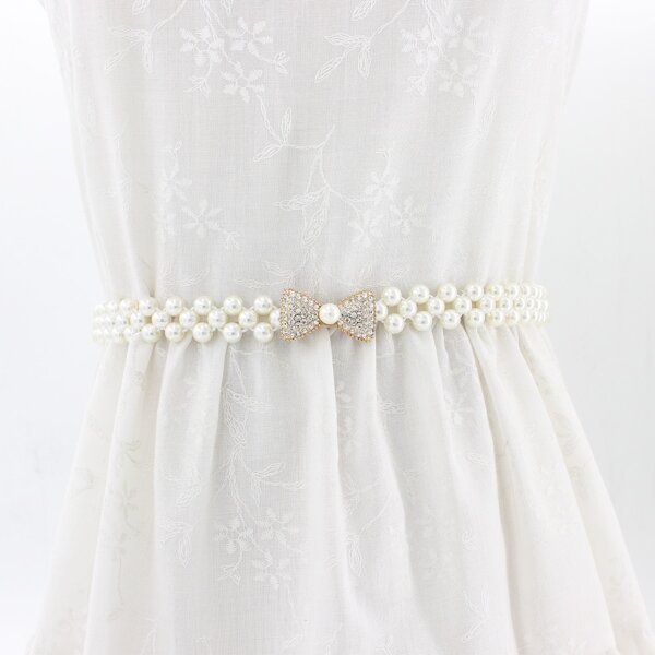

Faux Pearl & Bow Decor Belt, White