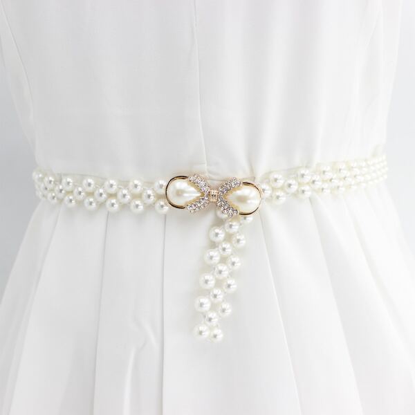 

Faux Pearl & Rhinestone Decor Belt, White