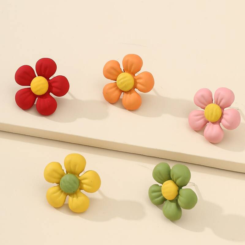 

5pcs Floral Stud Earrings, Multicolor
