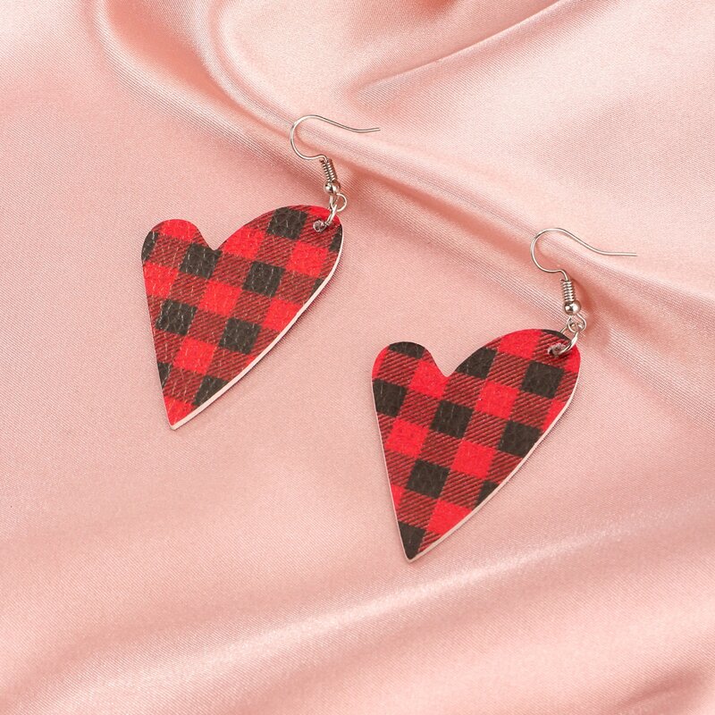 

Plaid Heart Drop Earrings, Red