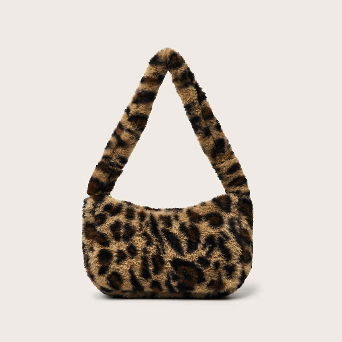 

Leopard Fluffy Baguette Bag, Brown