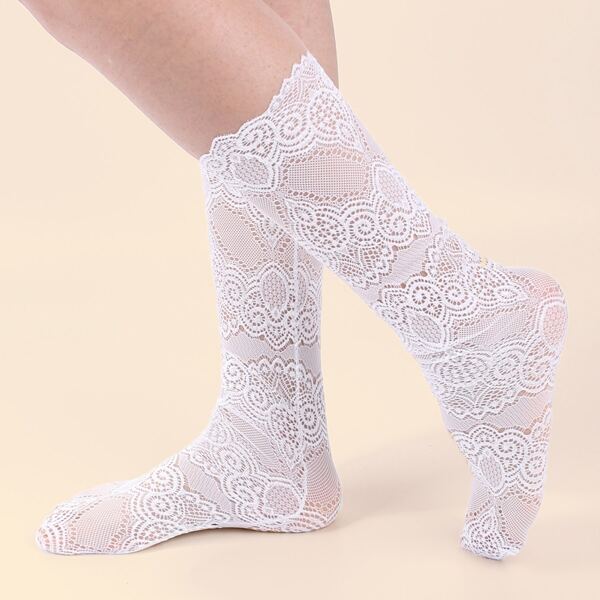 

Hollow Out Crew Socks, White