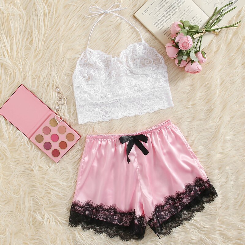 

Lace Satin Lingerie Set, Multicolor