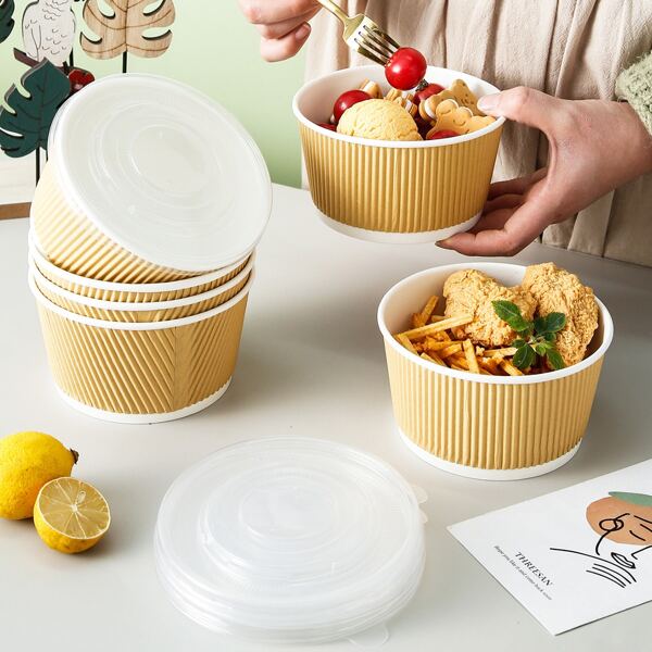 

6pcs Paper Bowl With Lid, Multicolor